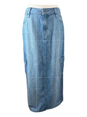 CLOTH & STONE Edie Denim Cargo Maxi Skirt in Pacific Salt Color, Size 27.